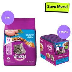 Whiskas Ocean Fish and Tuna in Jelly Meal Adult Cat Wet and Dry Food Combo