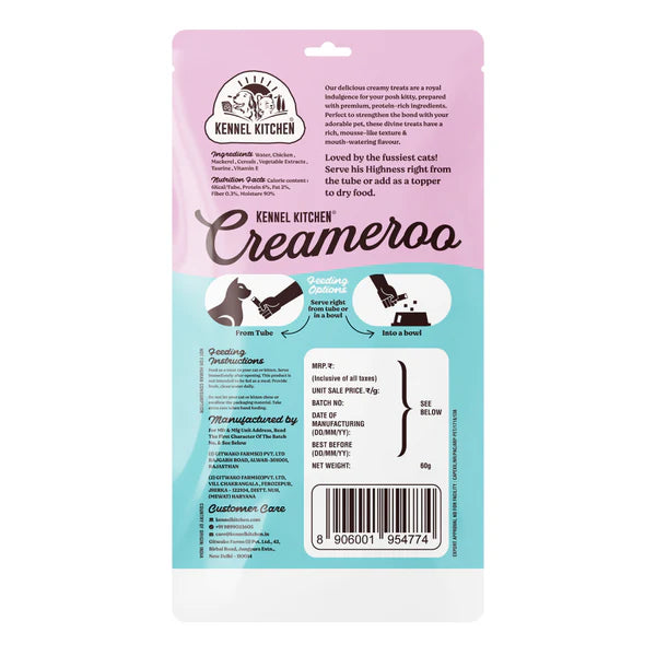 Kennel Kitchen Chicken in Jelly Wet Food and Creameroo Chicken with Mackerel Creamy Treats for Cats Combo