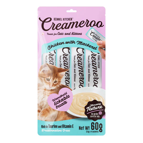 Kennel Kitchen Chicken in Jelly Wet Food and Creameroo Chicken with Mackerel Creamy Treats for Cats Combo