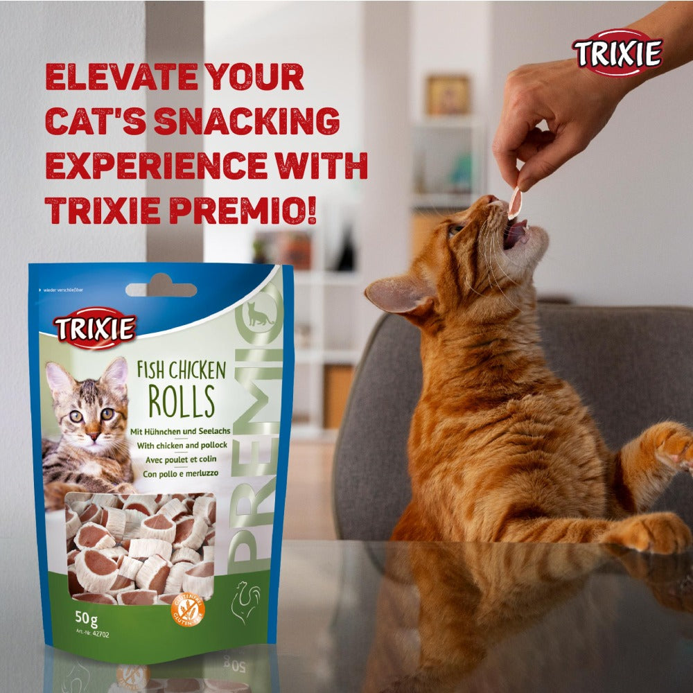 Trixie Premio Trainer Snack Mini Fish Nuggets and Fish and Chicken Rolls Cat Treats Combo