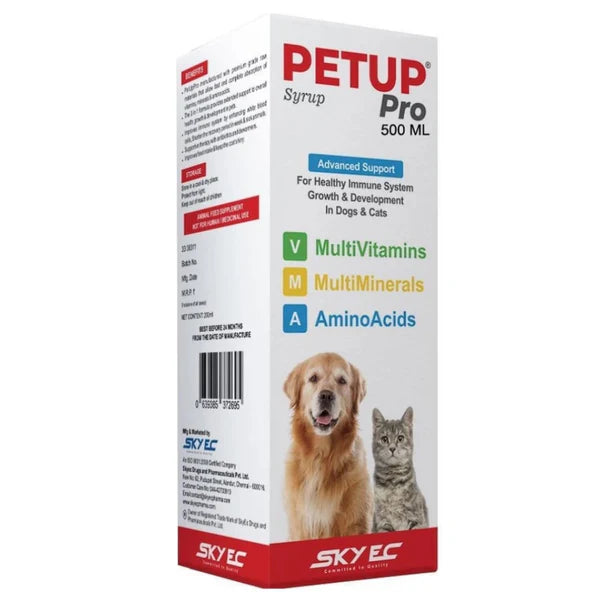 Skyec Sky Cal Calcium Supplement Syrup (500ml) and Petup Pro Syrup (500ml) for Dogs and Cats Combo