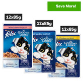 Purina Felix Sardine, Chicken and Salmon with Jelly Complete and Balanced Adult Cat Wet Food Combo