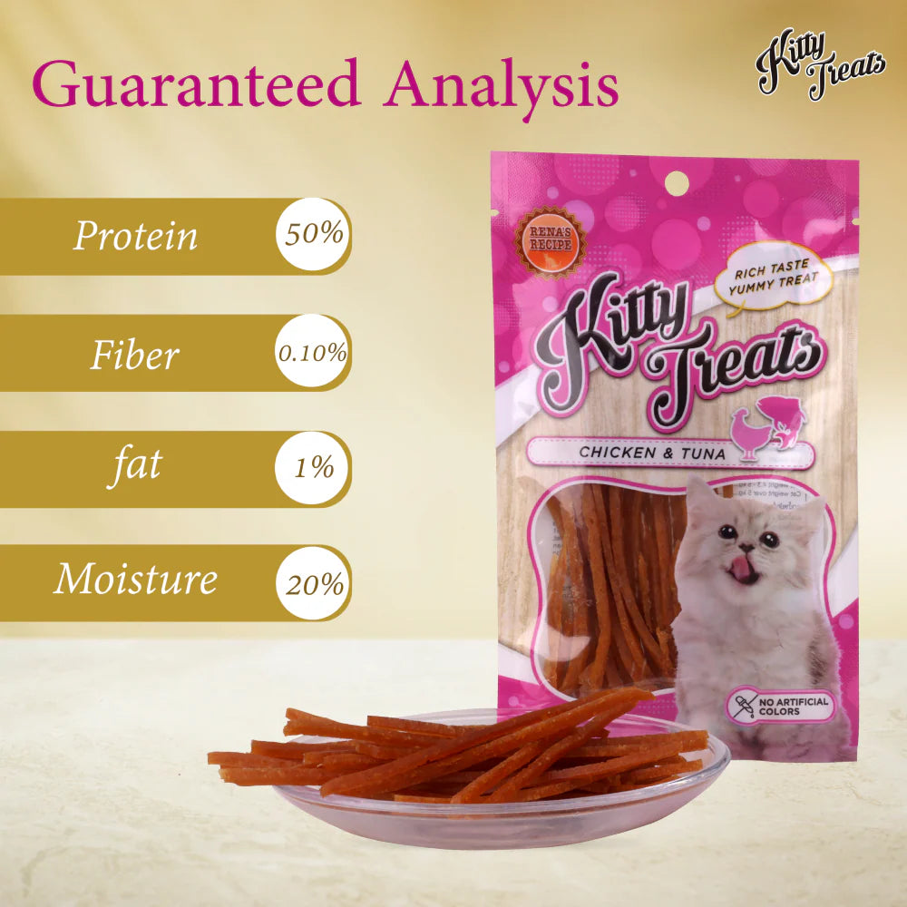 Kitty Treats Soft Chicken Jerky Sliced and Chicken & Tuna Cat Treats Combo