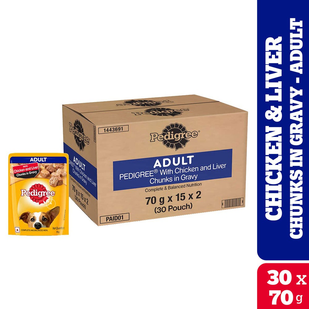 Pedigree PRO Expert Nutrition Active Adult (18 Months Onwards) Large Breed and Chicken and Liver Chunks in Gravy Wet Adult Dog Food Combo