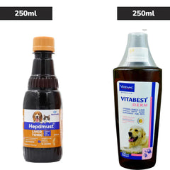 Virbac Vitabest Derm Omega 3+6 Syrup (250ml) and Mankind Hepamust Liver Tonic Appetite Booster (200ml) for Dogs & Cats Combo