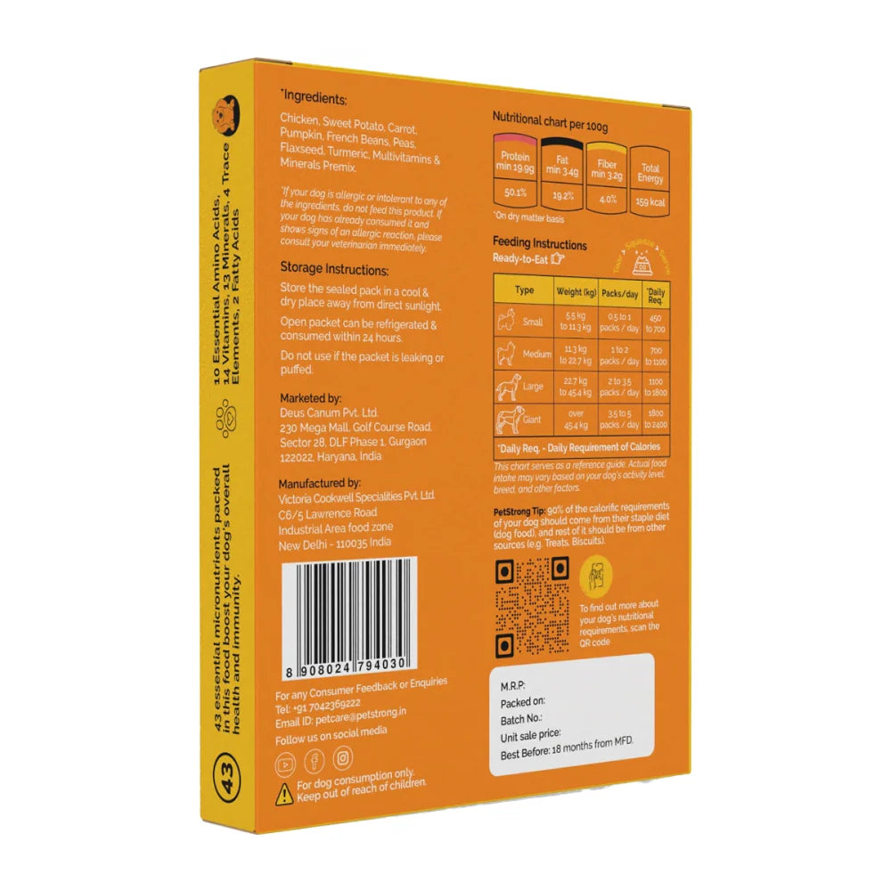 PetStrong Chicken and Pumpkin Grain Free Fresh Food for Dogs