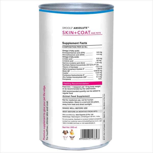 Drools Absolute Skin & Coat Syrup Supplement for Dogs