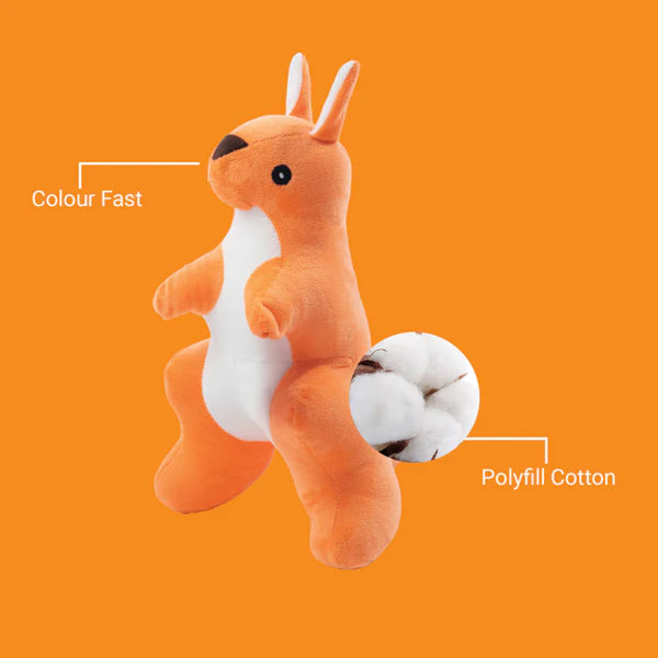 Kibbo Non Toxic & Durable Soft Stuffed Kangaroo Chew Toy for Dogs and Cats (Neon Red)