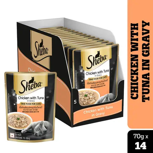 Sheba Chicken With Tuna In Gravy and Tuna Pumpkin & Carrot In Gravy Rich Premium Adult Fine Cat Wet Food Combo