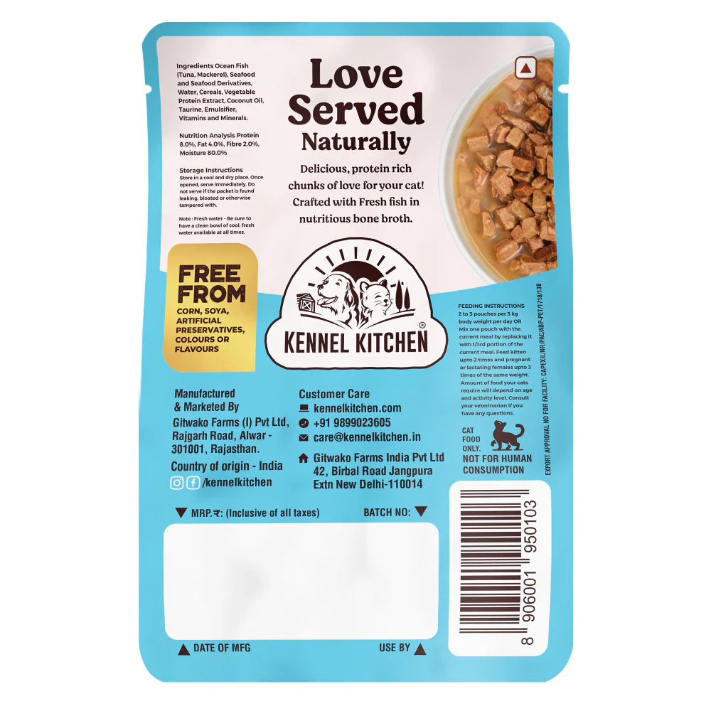 Kennel Kitchen Fish Gravy All Life Stage Wet Food, Scoopy Lavender Natural Brown Sand Cat Litter Combo