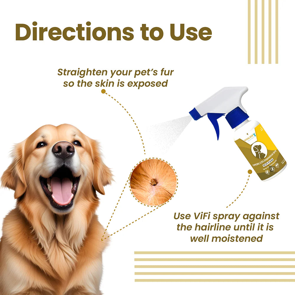 Vivaldis Vi-Fi Forte Spray (Fipronil) Tick & Flea Control for Dogs & Cats (100ml)