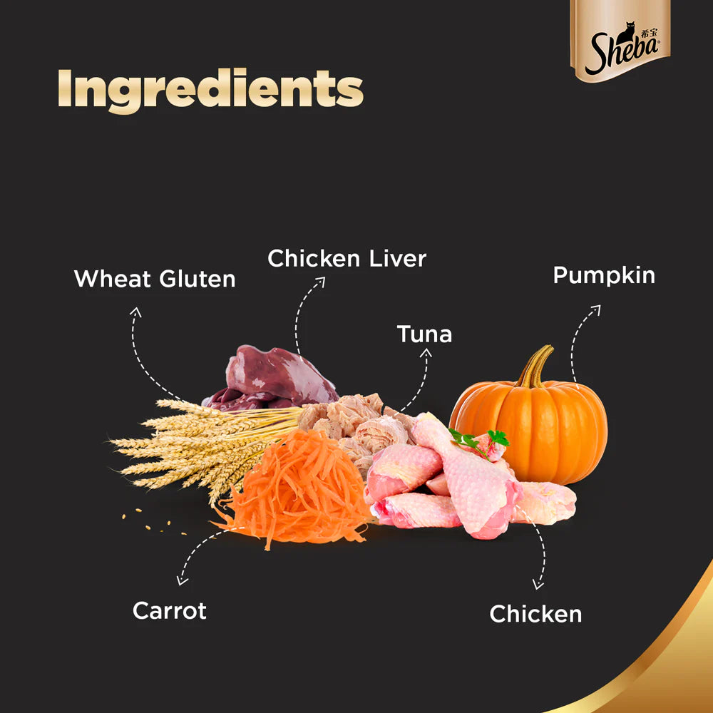 Sheba Fish with Dry Bonito Flake and Tuna Pumpkin & Carrot In Gravy Rich Premium Adult Fine Cat Wet Food Combo