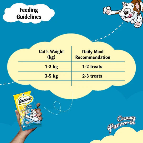 Temptations Seafood Medley Flavour, Tasty Chicken Flavour and Creamy Purrrr ee Chicken & Tuna Cat Treats Combo