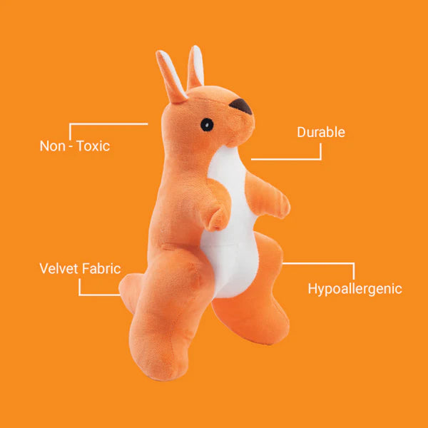 Kibbo Non Toxic & Durable Soft Stuffed Kangaroo Chew Toy for Dogs and Cats (Neon Red)