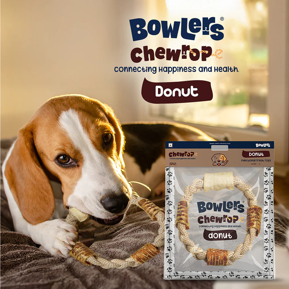 Bowlers Chewrope Donut Functional Dog Treat Toy