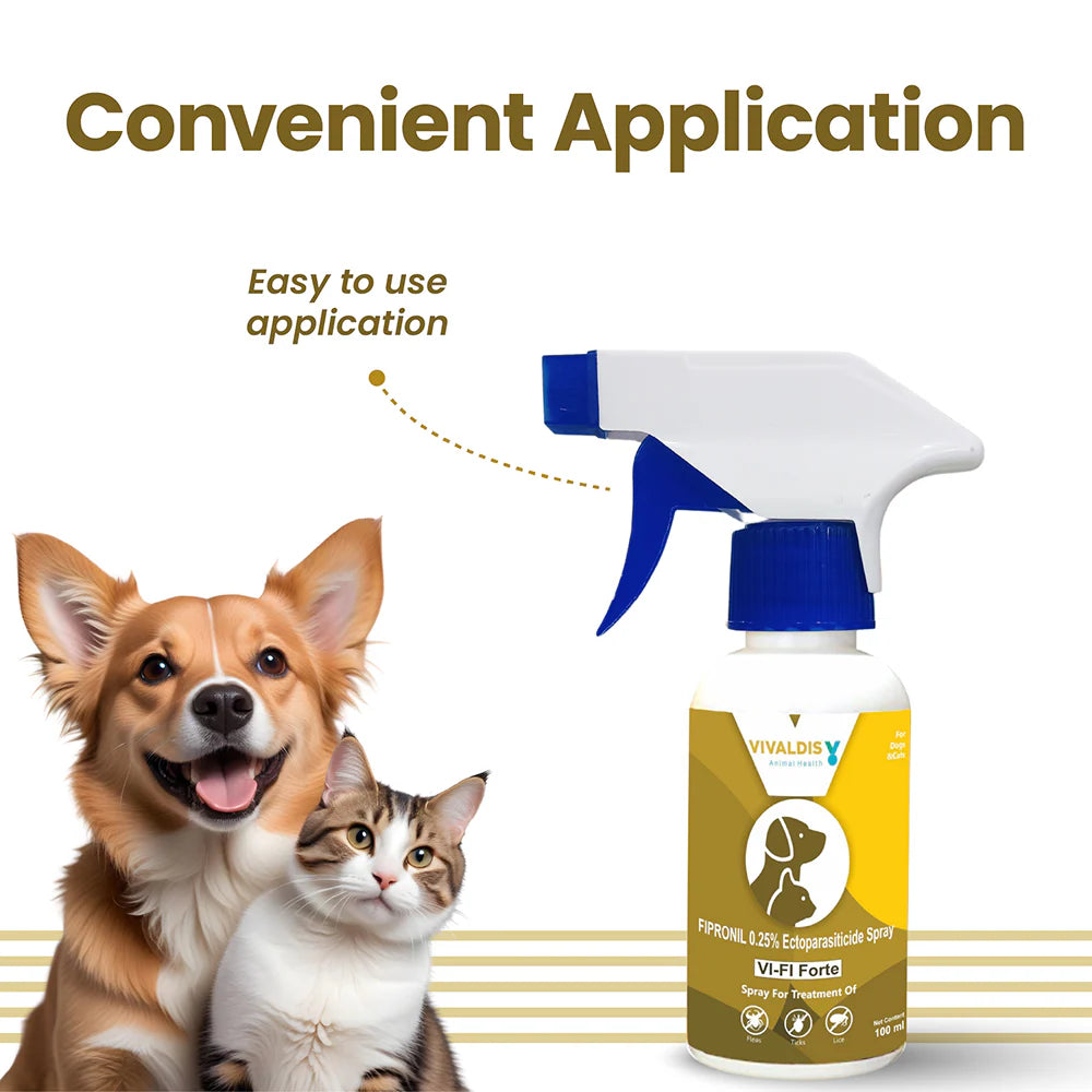 Vivaldis Vi-Fi Forte Spray (Fipronil) Tick & Flea Control for Dogs & Cats (100ml)