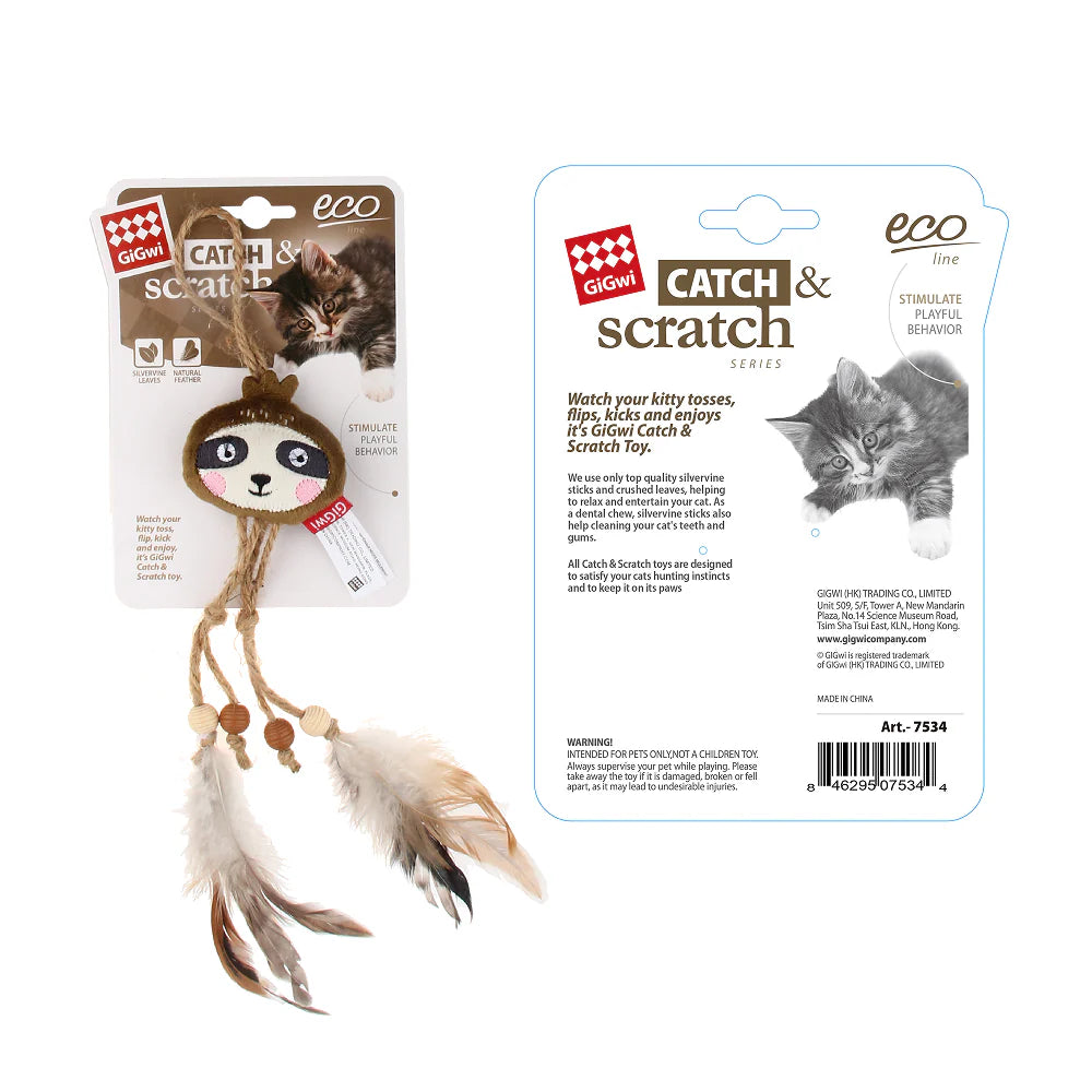 GiGwi Catch and Scratch Eco Line Sloth Toy for Cats