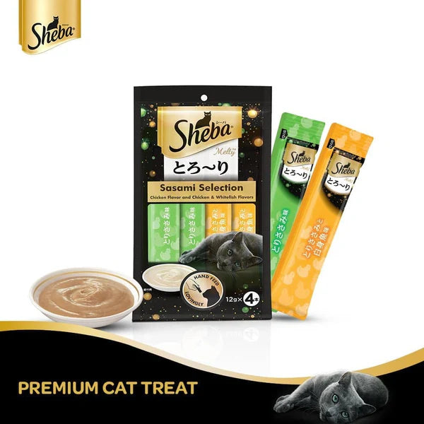 Sheba Chicken & Chicken Whitefish Sasami and Tuna Flavor and Tuna & Prawn Maguro Selection Melty Premium Cat Treats Combo