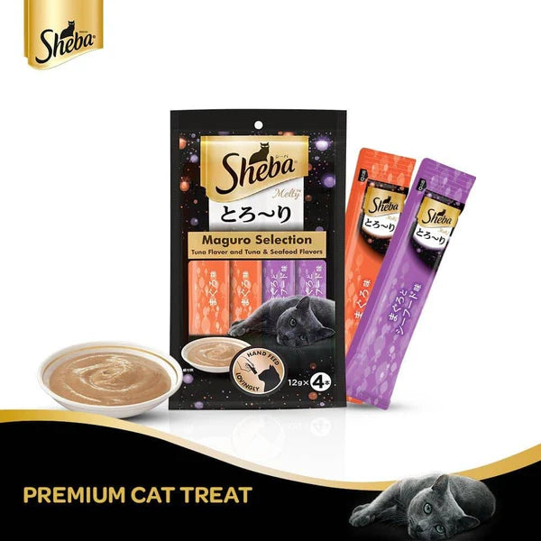 Sheba Tuna Flavor and Tuna & Prawn Maguro and Sheba Chicken & Chicken Whitefish Sasami Melty Premium Treats for Cats Combo
