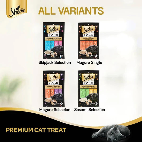 Sheba Tuna Flavor and Tuna & Prawn Maguro and Sheba Chicken & Chicken Whitefish Sasami Melty Premium Treats for Cats Combo