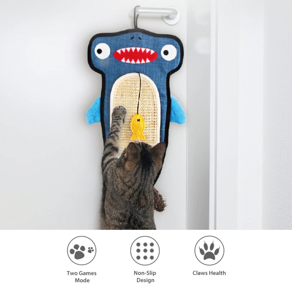 GiGwi Cat Scratcher with Catnip Alligator Toy for Cats (Blue)