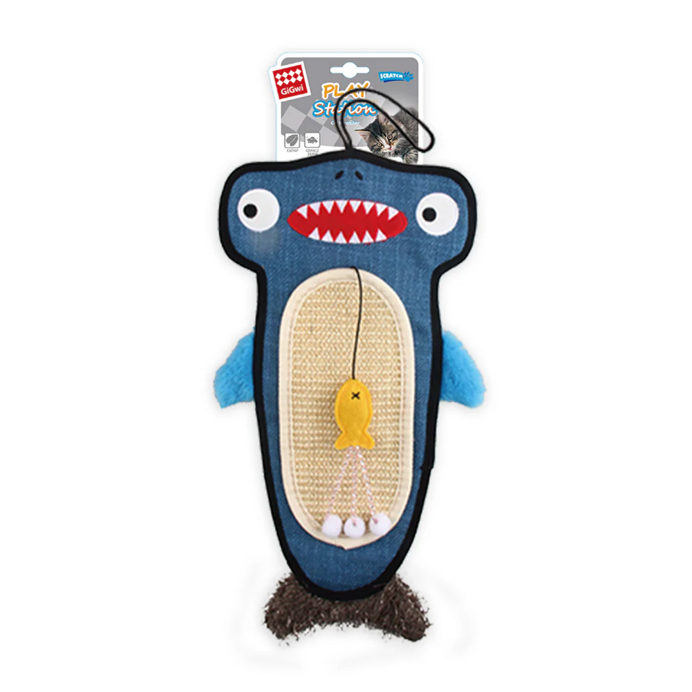 GiGwi Cat Scratcher with Catnip Alligator Toy for Cats (Blue)