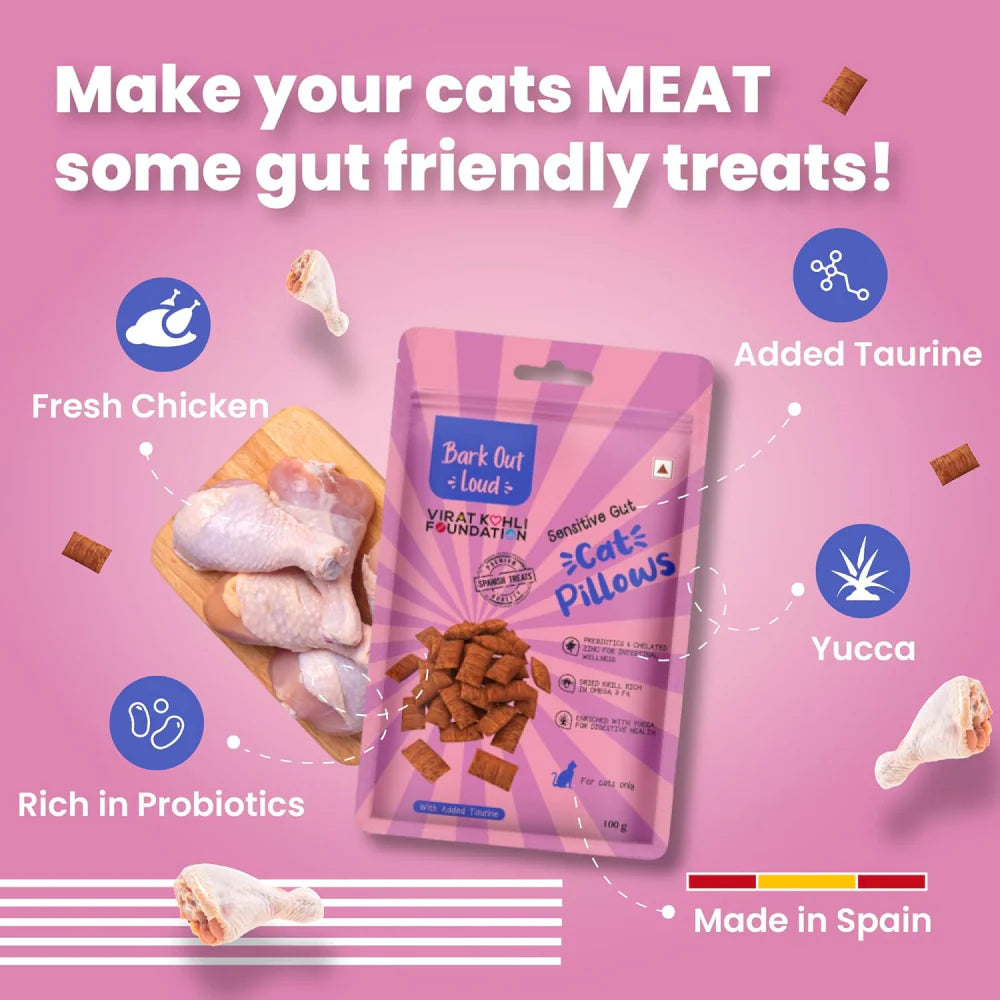 Bark Out Loud by Vivaldis Hairball Control and Sensitive Gut Pillow Cat Treats Combo