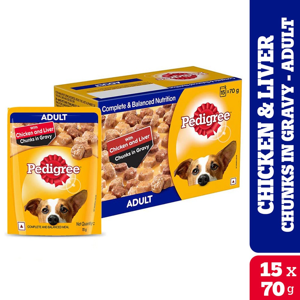 Pedigree PRO Expert Nutrition Active Adult (18 Months Onwards) Large Breed and Chicken and Liver Chunks in Gravy Wet Adult Dog Food Combo