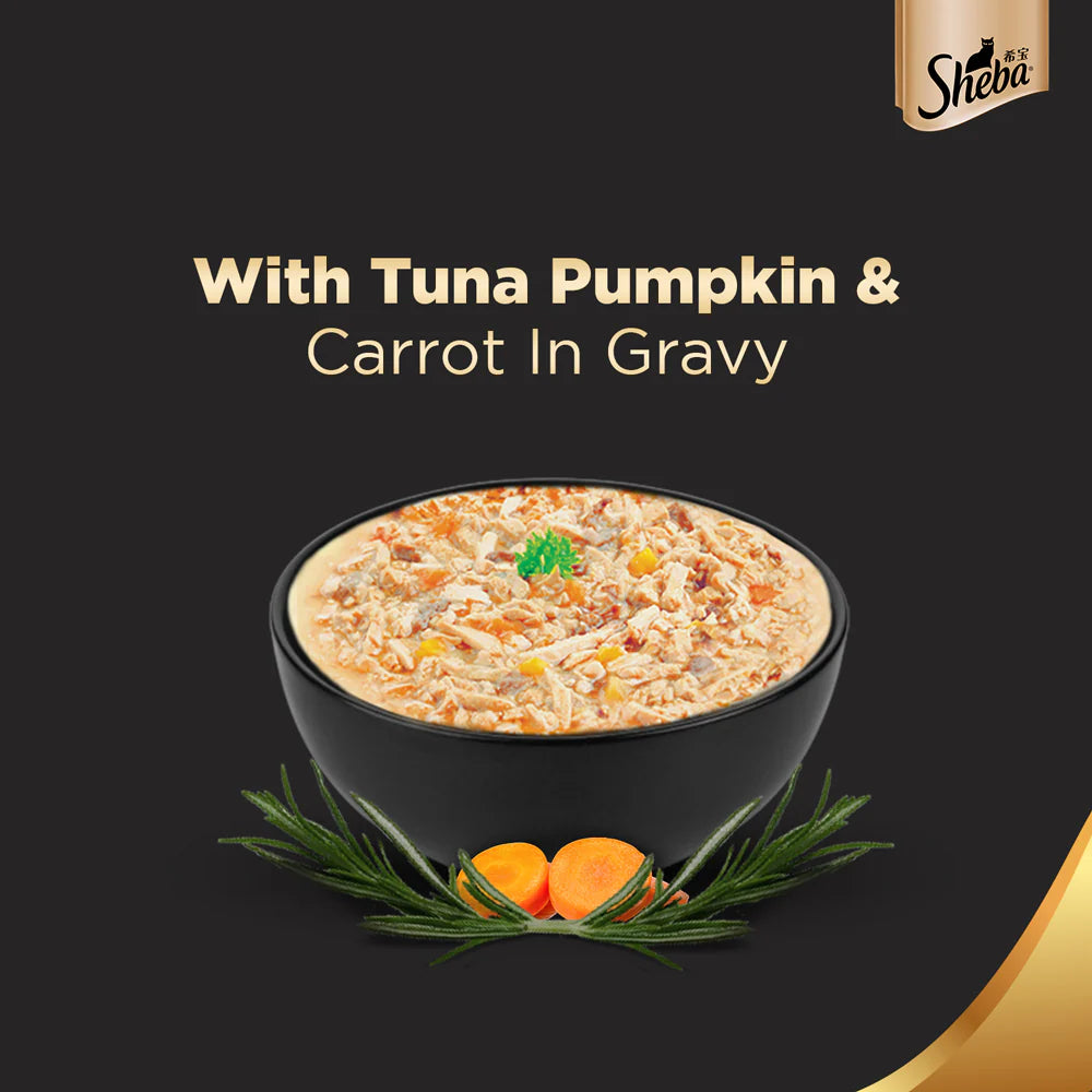 Sheba Fish with Dry Bonito Flake and Tuna Pumpkin & Carrot In Gravy Rich Premium Adult Fine Cat Wet Food Combo