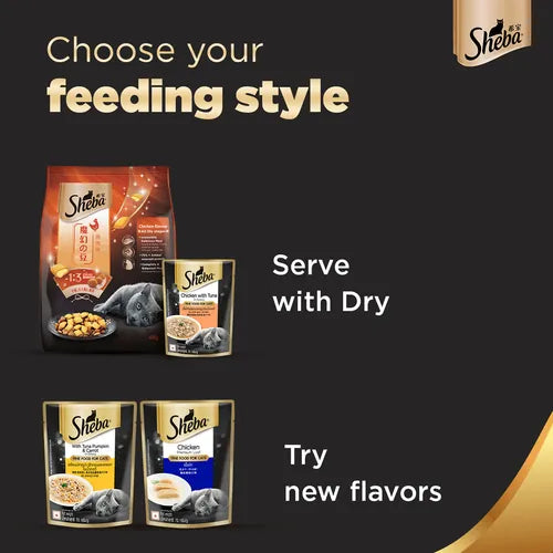 Sheba Chicken With Tuna In Gravy and Tuna Pumpkin & Carrot In Gravy Rich Premium Adult Fine Cat Wet Food Combo