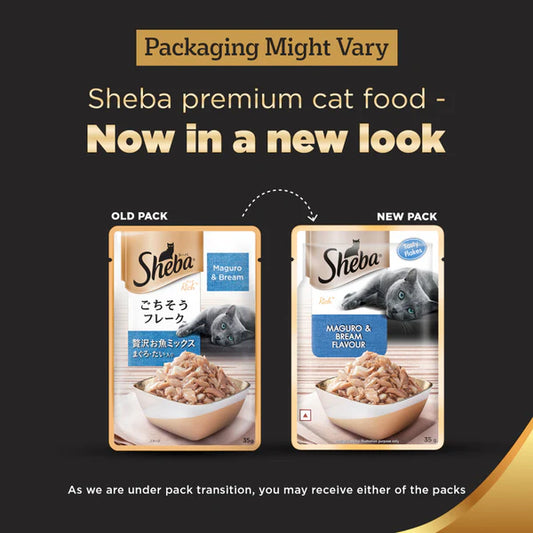 Sheba Fish with Sasami, Dry Bonito Flake and Maguro & Bream Fish Mix Premium Cat Wet Food Combo