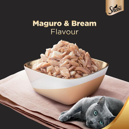 Sheba Fish with Dry Bonito Flake, Skipjack & Salmon Fish, Maguro & Bream Fish Mix and Fish with Sasami Cat Wet Food Combo