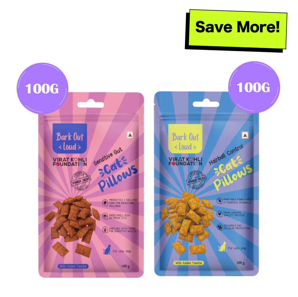 Bark Out Loud by Vivaldis Pillows for Sensitive Gut & Hairball Control Cat Treats Combo