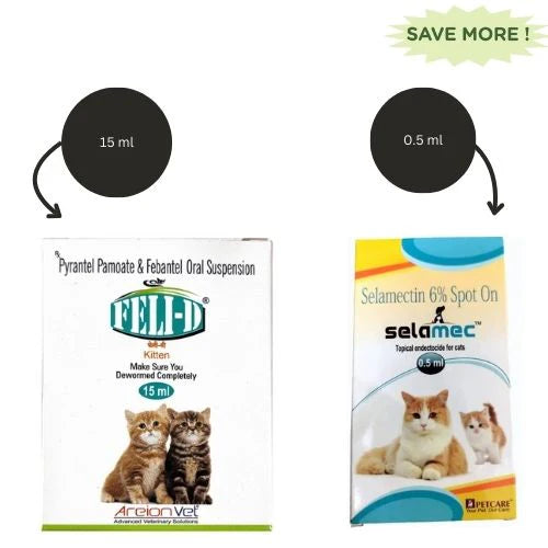 Areion Vet Feli D Kitten Deworming Suspension (15ml) and Petcare Selamec (Selamectin) Spot On for Cats Combo