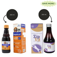 Intas Zipvit Multi Vitamin Supplement (200ml) And Mankind Hepamust Liver Tonic Appetite Booster for Dogs and Cats (200ml) Combo
