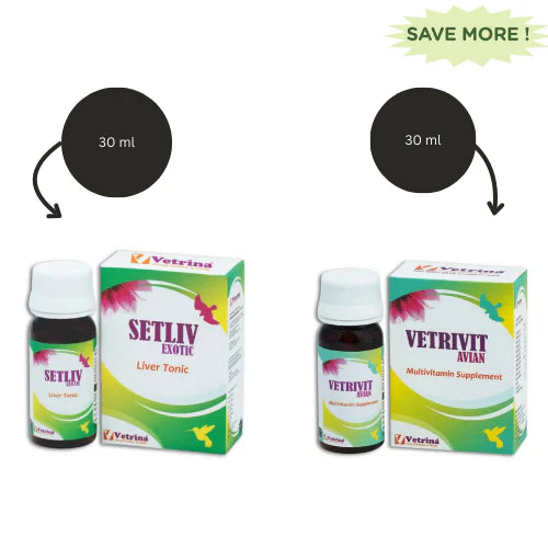 Vetrina Setliv Exotic Drop (30ml) And Vetrivit Avian Multivitamin Supplements for Birds (30ml) Combo