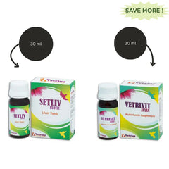 Vetrina Setliv Exotic Drop (30ml) And Vetrivit Avian Multivitamin Supplements for Birds (30ml) Combo