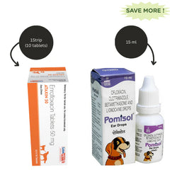 Savavet Ataxin (Enrofloxacin) Tablet (Pack of 10) And Intas Pomisol Ear Drops for Dogs & Cats (15ml) Combo