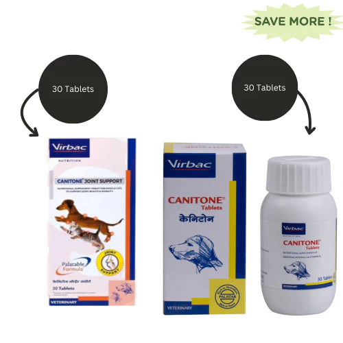 Virbac Canitone Joint Support (Pack of 30 Tablets) And Virbac Canitone Tablets Calcium Supplement for Dogs and Cats (Pack of 30 Tablets) Combo