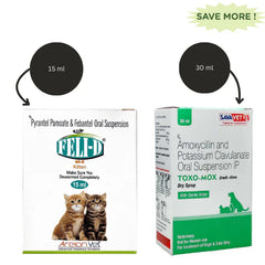 Areion Vet Feli D Kitten Deworming Suspension (15ml) And Savavet Toxo Mox Dry Syrup (30ml) Combo
