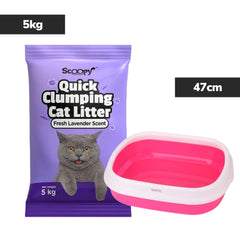 Scoopy Lavender Scented Natural Indian Brown Sand Litter & Skatrs Pink Litter Tray Cat Combo