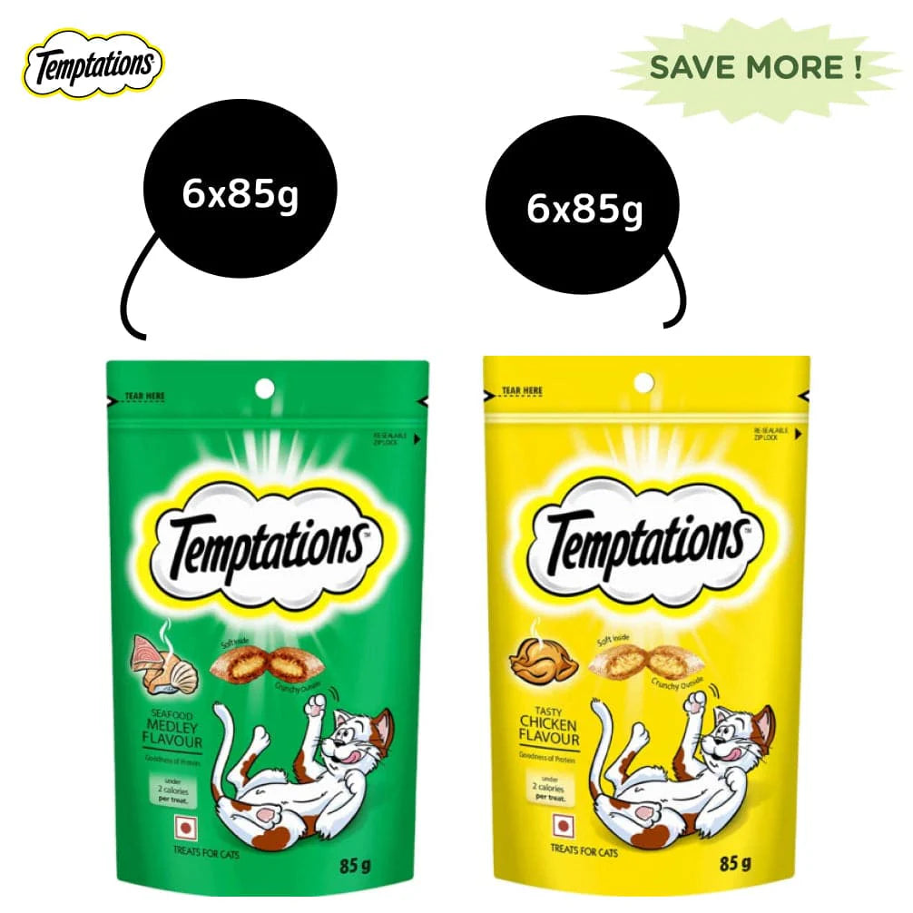 Temptations Tasty Chicken and Seafood Medley Flavour Cat Treats Combo