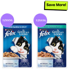 Purina Felix Sardine and Tuna with Jelly Adult Cat Wet Food Combo