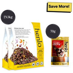 Henlo Chicken & Vegetable Baked Dry Food and Chicken Jerky treats for Dogs Combo