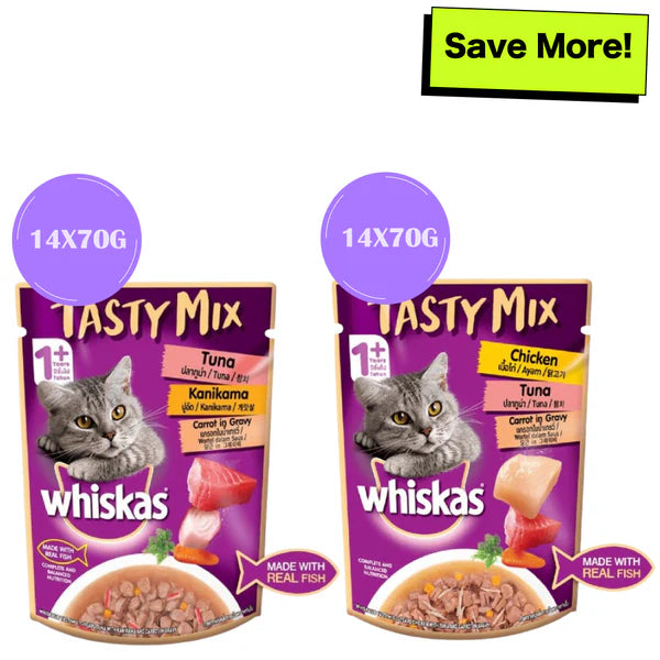 Whiskas Chicken With Tuna & Carrot and Tuna with Kanikama & Carrot in Gravy Tasty Mix Adult Cat Wet Food Combo