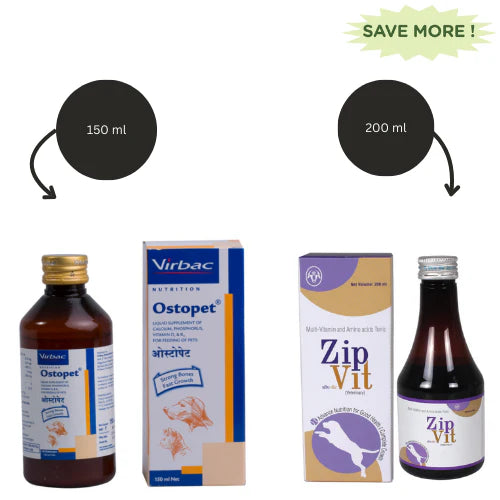 Virbac Ostopet Calcium Supplement Syrup and Intas Zipvit Multi Vitamin Supplement for Dogs & Cats (200ml) Combo