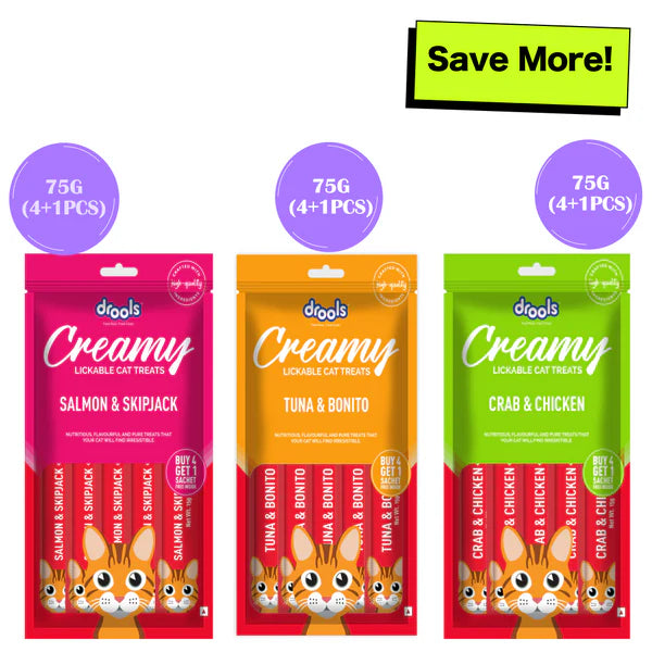 Drools Tuna & Bunito , Salmon & Skipjack and Crab & Chicken Creamy Cat Treats Combo