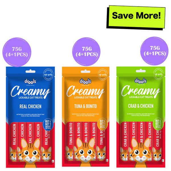 Drools Tuna & Bunito, Crab & Chicken and Real Chicken Creamy Cat Treats Combo