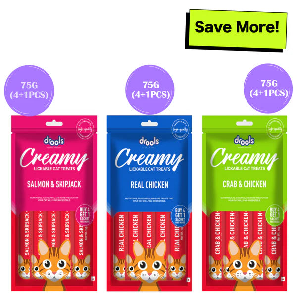 Drools Salmon & Skipjack, Crab & Chicken and Real Chicken Creamy Cat Treats Combo