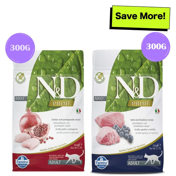 Farmina N&D Prime Chicken & Pomegranate and Lamb & Blueberry Grain Free Adult Cat Dry Food Combo